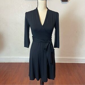 NWT Banana Republic Strech Petite S Women's Black Wrap Dress 3/4 Sleeves